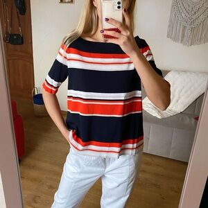 HEINE Striped Navy Orange White Knit Women's Top 🍊
